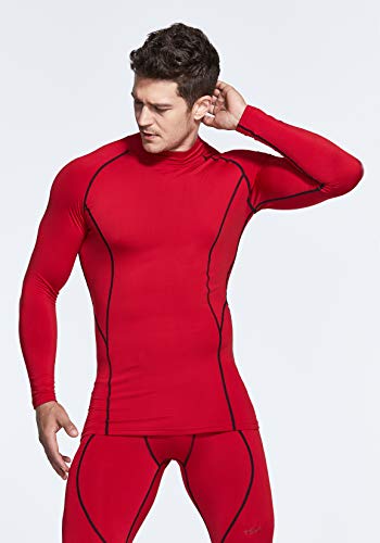 TSLA Men's Thermal Long Sleeve Compression Shirts, Mock/Turtleneck Winter Sports Running Base Layer Top, Heatlock Mock Neck(yut56) - Red, Medium