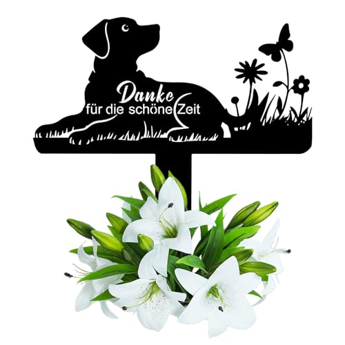 Wondramble Grabstein Hund für Draußen grabschmuck Hund wetterfest gartenstecker gedenktafel Edelstahl grabstecker 25cm