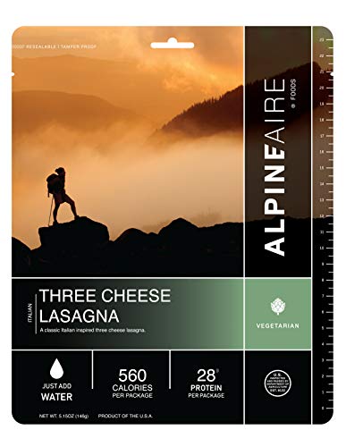 Alpine Three Cheese Lasagna Freeze-Dried/Dehydrated Entrée Meal Pouch, Just-add-Water, 2-Servings per Pouch, 13g of Protein per Serving
