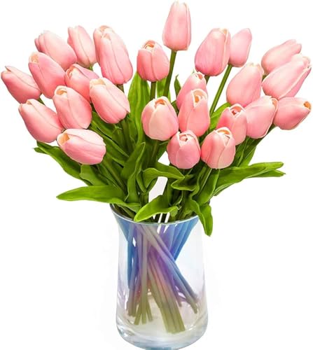 Image of CosaCentrum Beautiful Decorative Artificial Tulip Flower Bunches for Home decor (Baby Pink, Pack of 9)