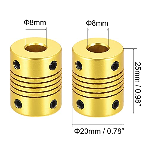 Uxcell 5 Pcs 8Mm To 8Mm Aluminum Alloy Shaft Coupling Flexible Coupler L25Xd20 Golden Tone #TOP1