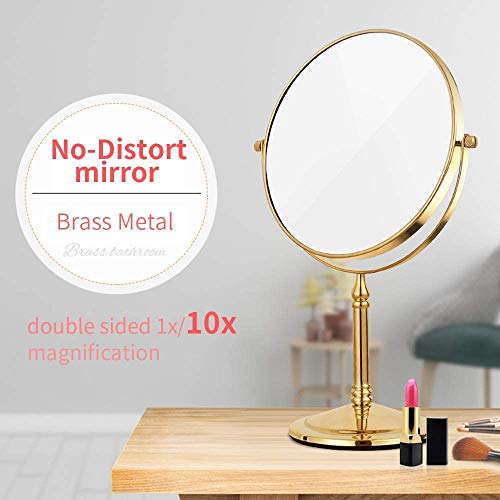 Gecious Gold Makeup Mirror Tabletop Free Standing For Bathroom 8 Inches 360 Swivel Dual-Sided 1X/10X Magnifying Tabletop Makeup Mirror,304 Stainless Steel, Countertop 14-Inch Height Shining Gold #TOP1