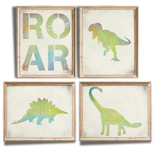 Dinosaur Bedroom Wall Art Prints (Set of 4) - Unframed - 8x10s | Fun and Educational Prehistoric Decor for Kids' Room | Wall Decor for Boys and Girls Bedrooms or Nurseries | Bathroom Wall Decor