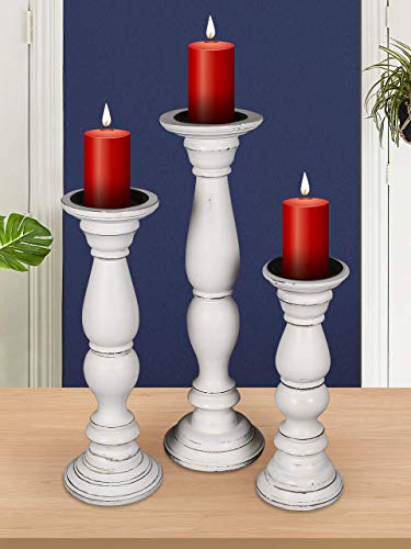 image for The Wooden Town Set of 3 Wooden Pillar Candle Holders, Ideal for LED a