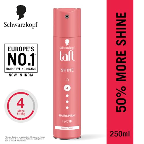 Image of Schwarzkopf TAFT Shine Hair Spray For Shinner Hair With Diamond Luminizer Formula Hold 4, Lasts 24Hr+ Protects From Wind And Humidity, No Stickiness, Easy To Brush Out, For Salon Like Finish - 250Ml