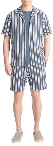Chemise manches courtes boutonnées jacquard à rayures homme en coton léger