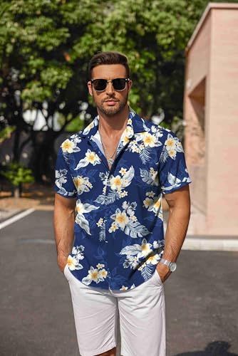 Image of COOFANDY Men's Linen Shirts Short Sleeve Casual Shirts Button Down Shirt for Men Beach Summer Wedding Shirt