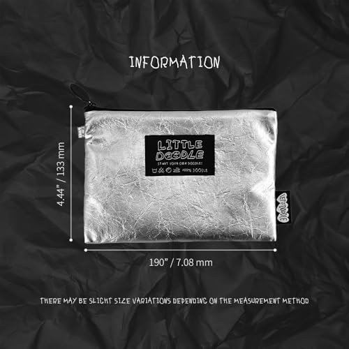 Image of Monolike Little Doodle Flat Pouch, Silver - Makeup Bag, Cosmetic Bag, Travel Bag, Toiletry Bag, Organizer, Storage Bag