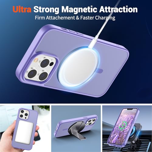 Image of SUPFINE Magnetic for iPhone 13 Pro Case (Compatible with MagSafe) (Military Grade Drop Protection) Translucent Matte Shockproof with Anti-Fingerprint Phone Case,Purple