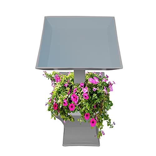 Image of Oakland Living Modern Square Cast Aluminum Metal 40-in Grey Bird Bath and Planter Vase Combo