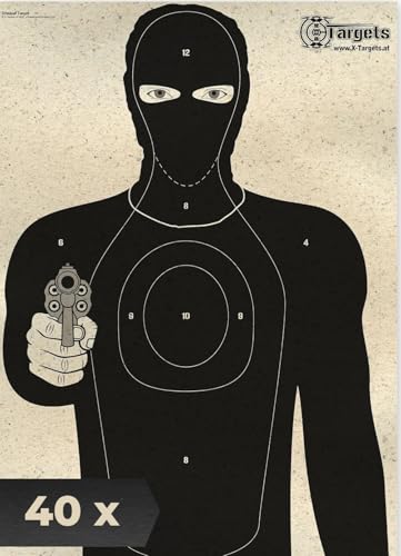 X-Targets Schießscheiben 70x50 cm mit bewaffneter Silhouette 40 Stück für taktisches Schießtraining, CQB, IPSC, Verteidigung, Schützenverein, Graspapier gegen Reflexion, klare Trefferzonen sichtbar X-Targets Schießscheiben 70x50 cm mit bewaffneter Silhouette 40 Stück für taktisches Schießtraining, CQB, IPSC, Verteidigung, Schützenverein, Graspapier gegen Reflexion, klare Trefferzonen sichtbar