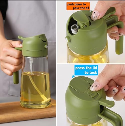 Image of Carrot 2-in-1 Glass Oil Dispenser and Sprayer Bottle for Kitchen (500ml) | Premium Spray & Pour Bottle | Food-Grade Leakproof Oil Cruet for Cooking, Air Fryer, Salad, Baking Color May Vary