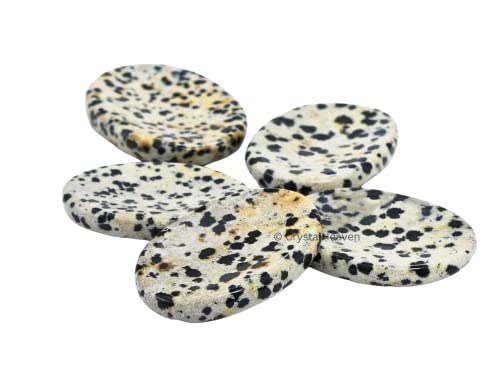 Image of Dalmatian Jasper Crystal Thumb Worry Pebbles Stones for Anxiety Stress Relief Massage - AAA Grade Original Healing Gemstone Agate Rubbing Stone for Yoga Meditation Spiritual Reiki Feng Shui