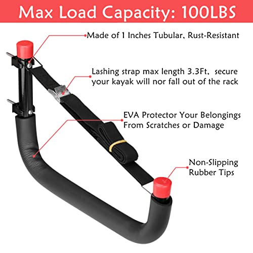 Kayak Storage Racks, 15.3 Inch Wall Mount Garage Storage Hooks for Kayaks, SUP, Paddle Boards and Surfboards, Naikozmo Heavy Duty Hangers with Lashing Straps, 100 LB Capacity by Naikozmo - Image 6