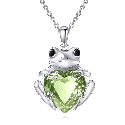 TOUPOP Frog Necklace S925 Sterling Silver Crystal Jewelry for Women Birthday Christmas Gifts (Frog Necklace-Heart Crystal)