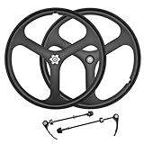 iMeshbean 26inch MTB Bike Mag Magnesium Wheels 3-Spoke Set Rim Wheelset 8/9/10 Gears, Suitable for Cassette Gears, with Quick Release Skewers, Fit for 26'' Wheel Tire