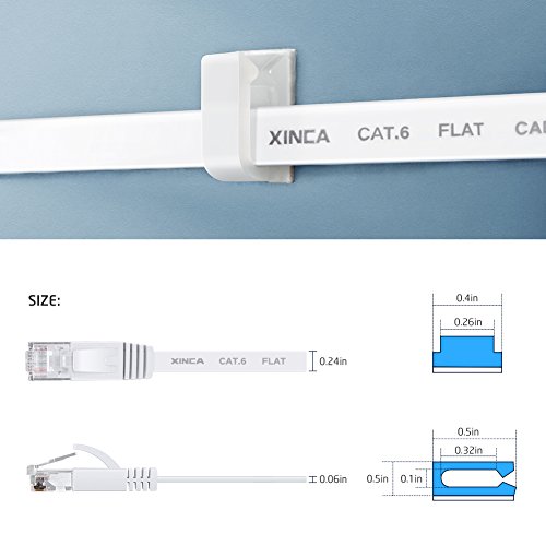 Xinca Cat6 Ethernet Cable 25 Ft White Gigabit Flat Network Lan Cable With 10 Pcs Cable Clips Snagless Rj45 Connectors For Computer/Modem/Router/X-Box Faster Than Cat5E/Cat5 #TOP3