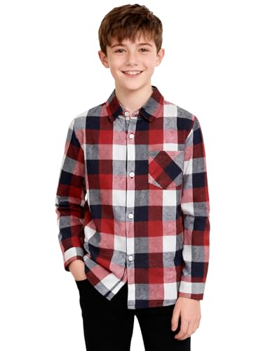 Camisa de algodón para niños de mintgreen, a cuadros de manga