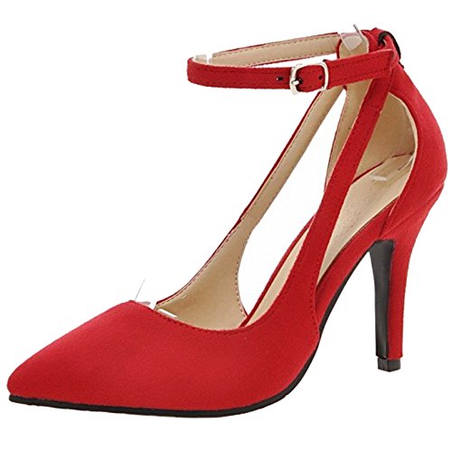 SUCREVEN Sandales à Talon Femme Elegant Talons Hauts Escarpins Pointu Bride Cheville Escarpins Fête Rouge Taille 38 EU/39CN