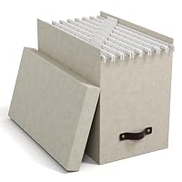 BIGSO JOHAN Hängeregisterbox A4 – Hängemappenbox mit Deckel und Griff – Schreibtischablage für Hängemappen & Dokumente – Aufbewahrungsbox aus recycelter Faserplatte und Papier – beige