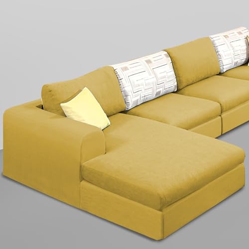 Image of Koza LHS 6 Seater L Shape Sofa Set for Living Room (Yellow Fabric) Premium Fabric Sofa