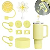 Stanley Cup Accessories Set Including 6 Pcs Silicone Spill Proof Stopper, 2 Pcs Straw Cover Cap for 9-10 mm Straws, 1 Pcs Silicone Boot for Stanley Cup Stanley 40oz & 30oz Tumbler (Pomelo)