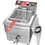 Deep Fryer 12L Large Electric Fryer with Oil Drain and Timer Deep Fryer with Basket and Lid Stainless Steel Countertop fryer Commercial Fryer for Restaurant and Home Kitchen 120V 1750W