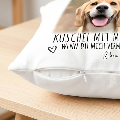 Andenken an verstorbenen Hund personalisiertes Kissen mit Foto Erinnerung Trauer Dekokissen mit Spruch Hundebesitzer Fotogeschenk Hundehalter Geschenk 40x40 cm inkl. Füllung und Bezug