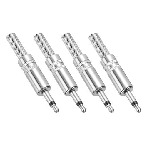 MECCANIXITY 4 Pcs 1/8' TS Audio Male Plug, 3.5mm Mono Jack Plug Adapter Replacement, 1 Pole Solder Jack Cable Connector for Speaker Microphone Guitar (Silver Tone)