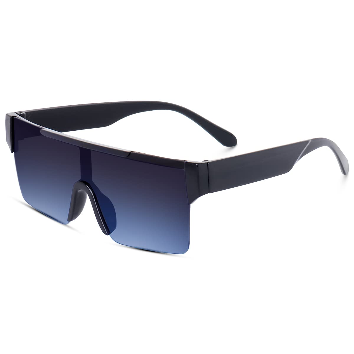 Square Sunglasses,Oversized for Womens Mens ,Flat Top Shield Rimless Sunglasses UV Protection (Blue)-image-38
