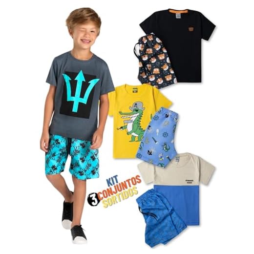 Kit 6 Peças Infantil Menino Short Tactel e Moletinho Conjuntos Lote 3 Conjuntos Roupa Crianças Masculino (Sortido, 10)