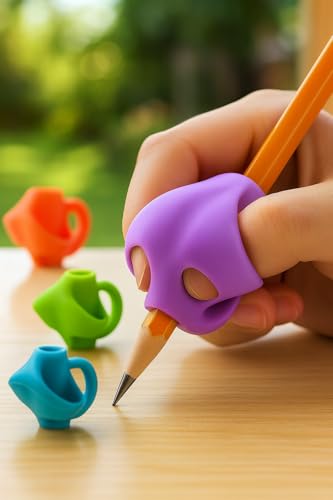 Image of Pencil Gripper For Kids Writing - Set of 3 Pcs, Writing Supplies for Kids | Pencil Gripper 3 Year | Pencil Grip for 5 Year | Pencil Grips