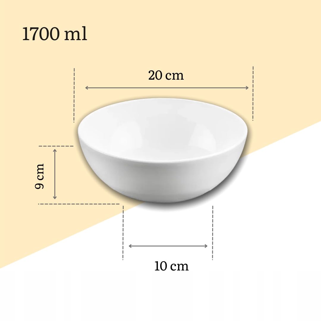 Wilmax - Ciotola in porcellana - 1700 ml - set da 2 - Insalatiera - bianca - per snack, insalate - Ø 20 cm - Cestino per frutta, cereali - Elegante e resistente ai graffi - Ideale come regalo
