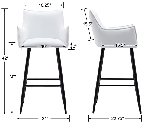 Zhenghao 30'' Leather Bar Stools Set Of 4 Barstools With Arms Upholstered Kitchen Counter Stools Modern Metal Bar Chairs For Breakfast/Dining Room/Living Room, White #TOP1