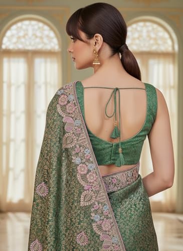 Image of Glory Sarees Women's Pure Soft Silk Banarasi Saree Traditional Embroidery Paisley Border With Blouse Piece (Qualamkars 103 Parent A)
