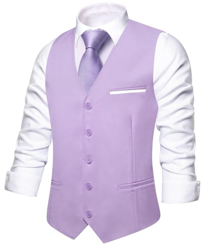 Image of Hi-Tie Men's Formal Suit Vest Solid Fit Vest for Men 3 Pockets V Neck Waistcoat Business Wedding Casual