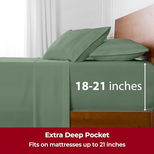 Image of Mellanni Extra Deep Full Sheets - 4 PC Iconic Collection Bedding | Hotel Luxury, Ultra Soft, Cooling Bed Sheets - Wrinkle, Fade, Stain Resistant (Full, Sage)
