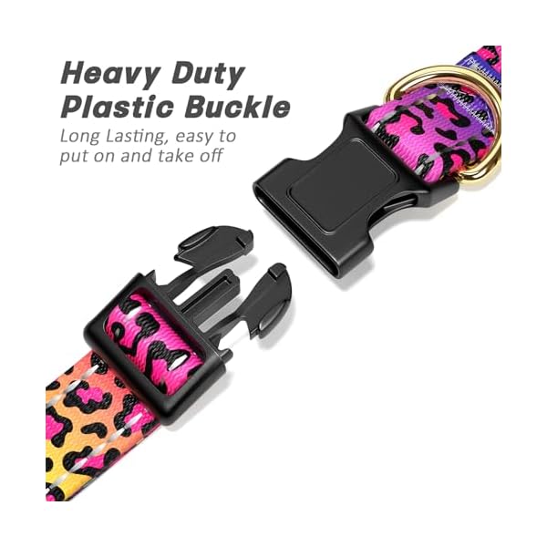 TMOODEL Reflective Dog Collar for Small Dogs Cats, Cute Leopard Style Adjustable Heavy-Duty Nylon Puppy Collar for Boy and Girl Female, Soft Pet Accessories with Quick Release Buckle, Neon