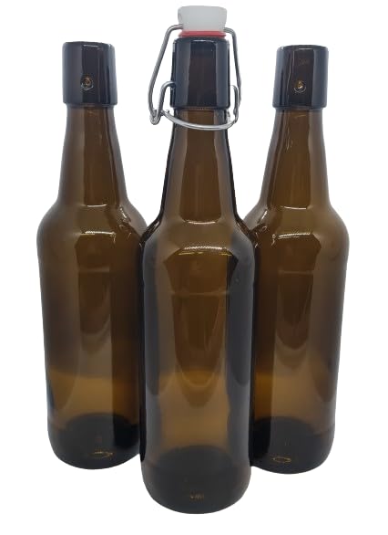 Botella de cerveza de cristal marrón de 500 ml con tapa abatible de plástico, 10 unidades.