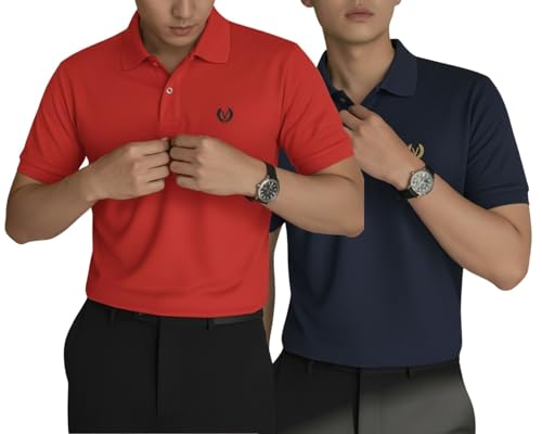Image of MACK JONNEY Men's Solid Polo T-Shirt | Premium Cotton Blend | Regular Fit | Short Sleeve | Collared Casual Wear|Pack of 2 -MJ-157