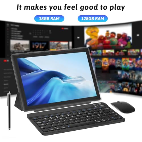 Image of ZZB 10 inch Android 15 Tablet 2 in 1 Tablet with Keyboard Mouse Case Stylus Pen 18GB RAM 128GB ROM 2TB Expandable, Android 15(DOES NOT WORK) 10.1 inch IPS 6000mAh Battery Bluetooth Camera