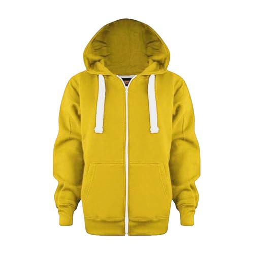 Unisex Kids Soft Fleece Basic Hooded Sweatshirt Pullover Full Zip-Up Lightweight Jacket for Boys or Girls with Pockets (Yellow, 6-7 Years)