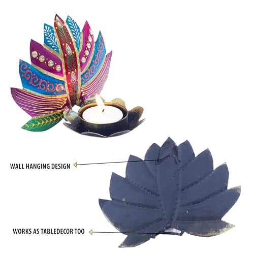 Hand-Painted Iron Tealight Candle Holder | Vibrant and Sturdy Decorative Accent for Wall or Table | Ideal for Entryways, Living Rooms, Patios, and Gardens | 5x3x4 Inches (Style 1) — photo — 6 of 9