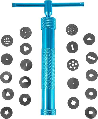 Image of 22Pcs Stainless Steel Metal Clay Extruder with 20 Tips Fondant Sugara Paste Extruder Ceramics Pottery Polymer Modeling Decorating Cake Decor Tools Set (Blue)