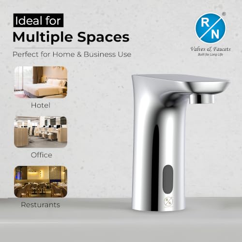Image of RN Automatic Touchless Sensor Faucet for Wash Basin, Motion Sensor Bathroom Sink Tap, Hands-Free Smart Faucet with Chrome Finish, Water Saving Kitchen & Bath Fixture (Pillar Body.5)