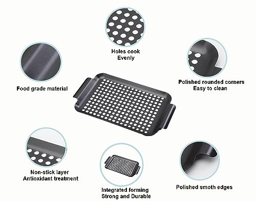 Non-Stick Barbecue Trays with Handle - Grill Topper Rectangular Grilling Plate - Indoor Outdoor use for Meat, Vegetables & Seafood - Versatile Kitchen Cookware