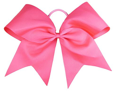 Hot Pink Bows for Hair-HipGirl Women 6" Jumbo Extra Large Cheer Bows, Elastic Cheer Ponytail Hair Holder, Cheerleading Hair Bows, (2pc Neon Pink Cheer Bows)