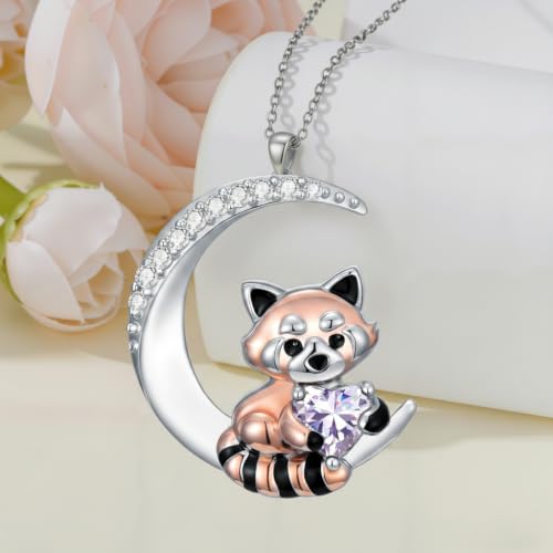 Image of PROESS Animal Birthstone Necklace 925 Sterling Silver Otter /Axolotl /Hippo /Elephant /Dachshund /Monkey /Red Panda Pendant Necklace Animal Birthstone Jewelry Gifts for Women