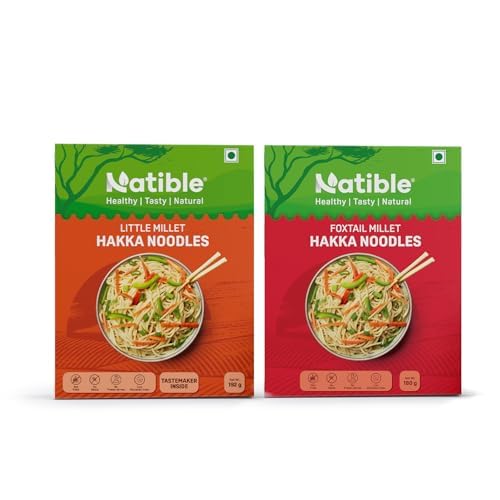 Natible Millet Hakka Noodles Combo Pack I No Maida I Not Fried I No MSG I Easy & Ready To Cook Noodles (Pack of 2)
