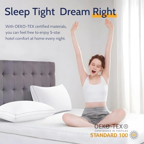 Image of ROUMEA Pillows Queen Size Set of 4,Gusseted Bed Pillows for Sleeping